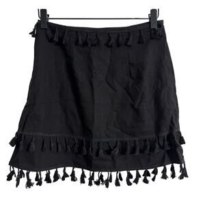 Black Tasseled Linen Blend Mini Skirt Size XS